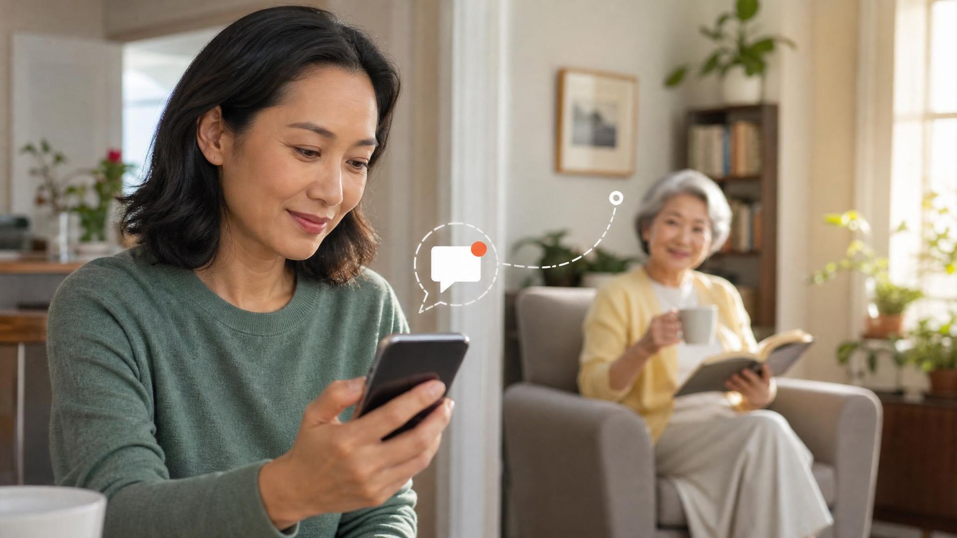 Angehörige erhält eine Nachricht auf dem Smartphone